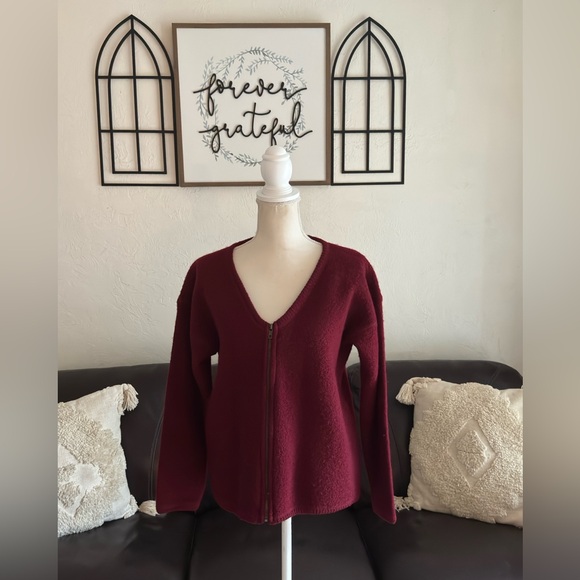Vintage Crystal Kobe Burgundy Red Full Zip Sweater Size S Retro 100% Wool Winter - Picture 11 of 14